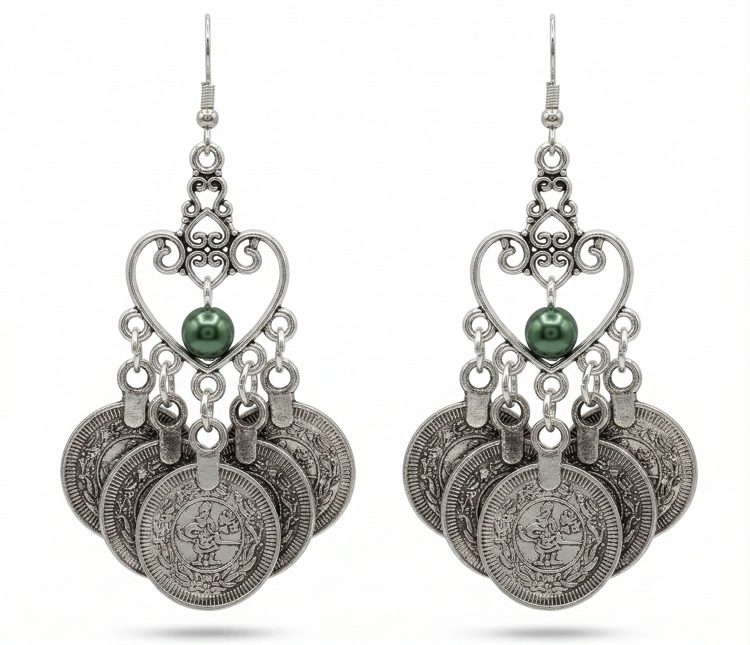 Prosperity Charm Green Bead &amp; Coin Earrings