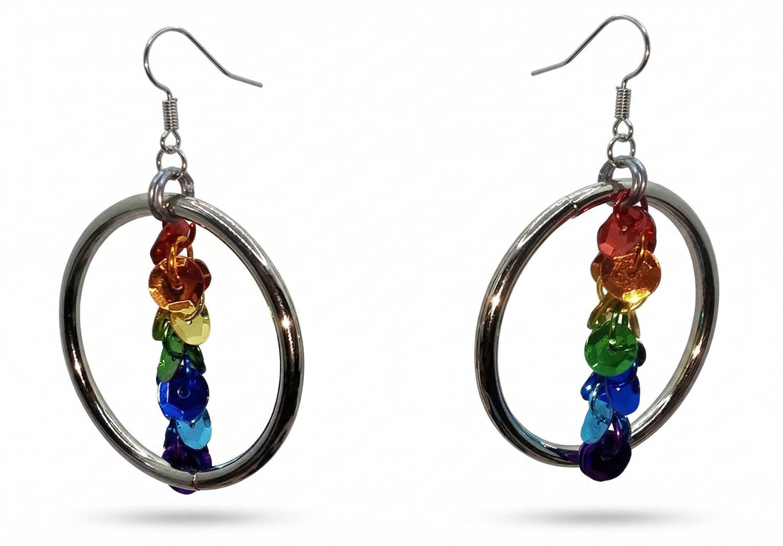 Rainbow Sequin Silver Hoop Earrings