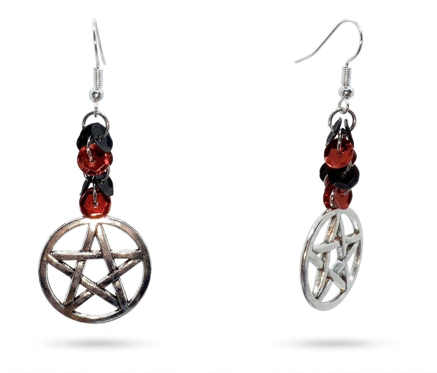 Mystic Red &amp; Black Sequin Pentacle Earrings