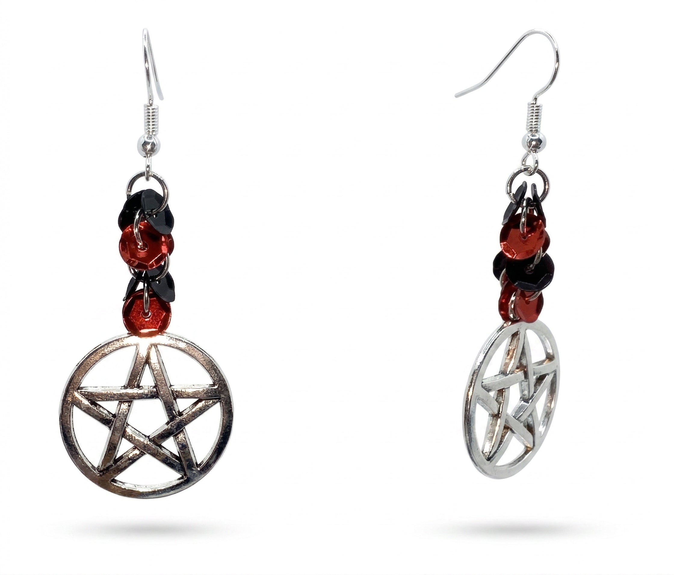Mystic Red &amp; Black Sequin Pentacle Earrings