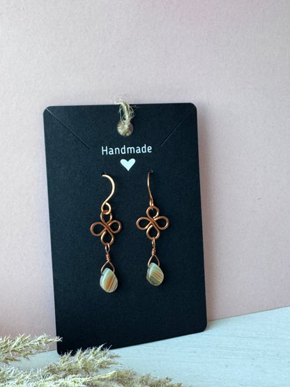 Wire Wrapped Copper Earrings with Striped Agate Gemstones