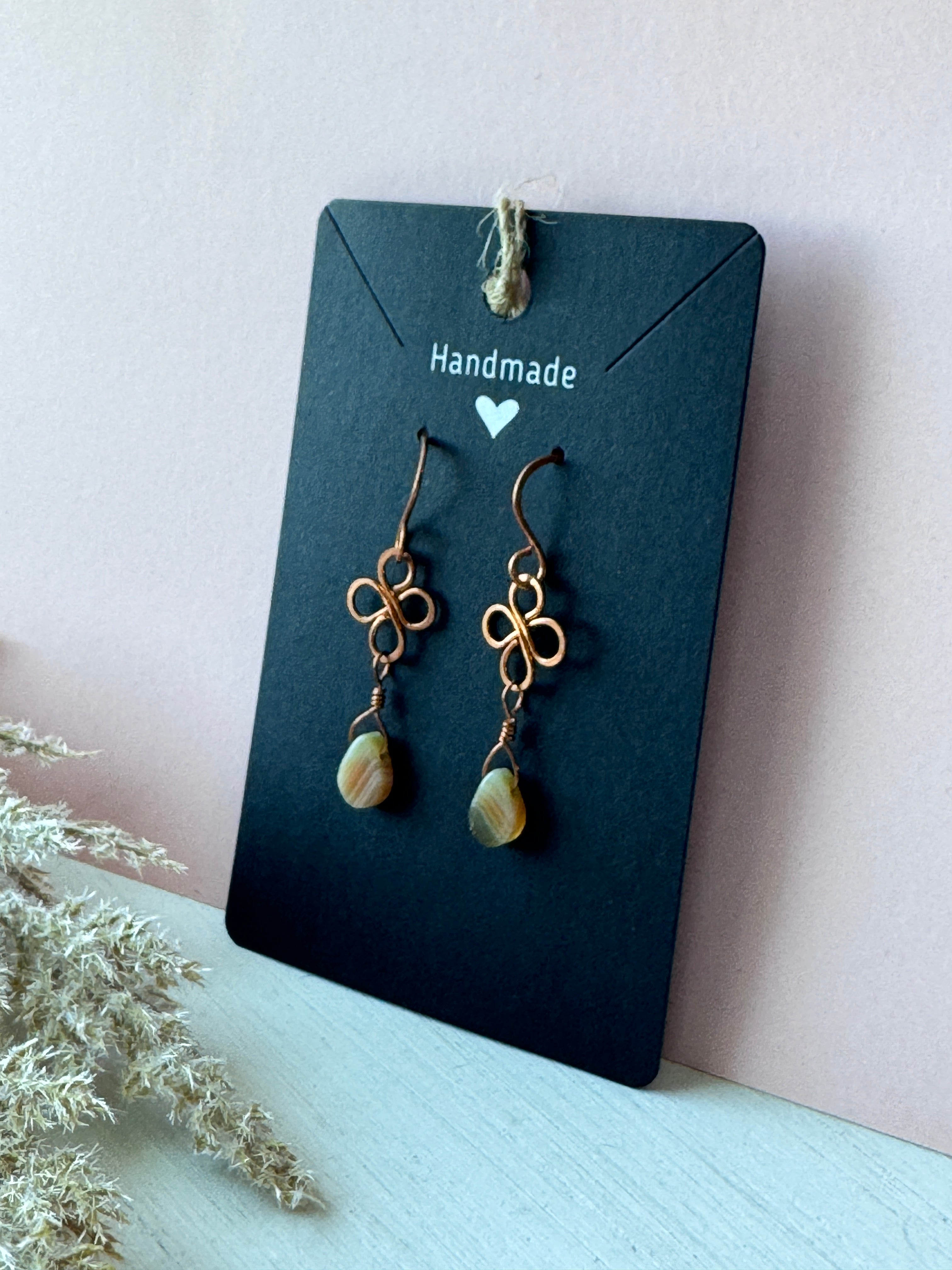 Wire Wrapped Copper Earrings with Striped Agate Gemstones
