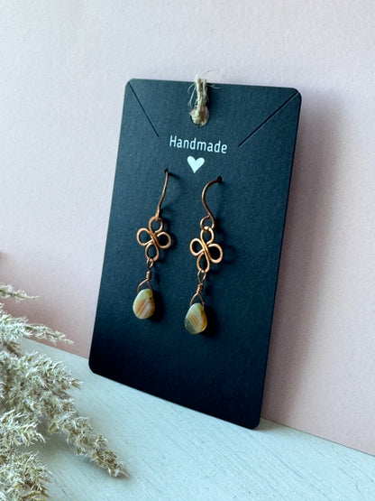 Wire Wrapped Copper Earrings with Striped Agate Gemstones