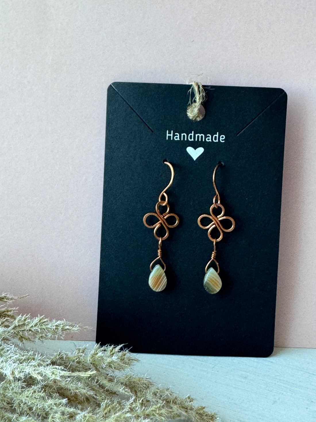 Wire Wrapped Copper Earrings with Striped Agate Gemstones
