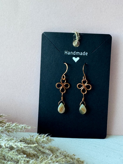 Wire Wrapped Copper Earrings with Striped Agate Gemstones
