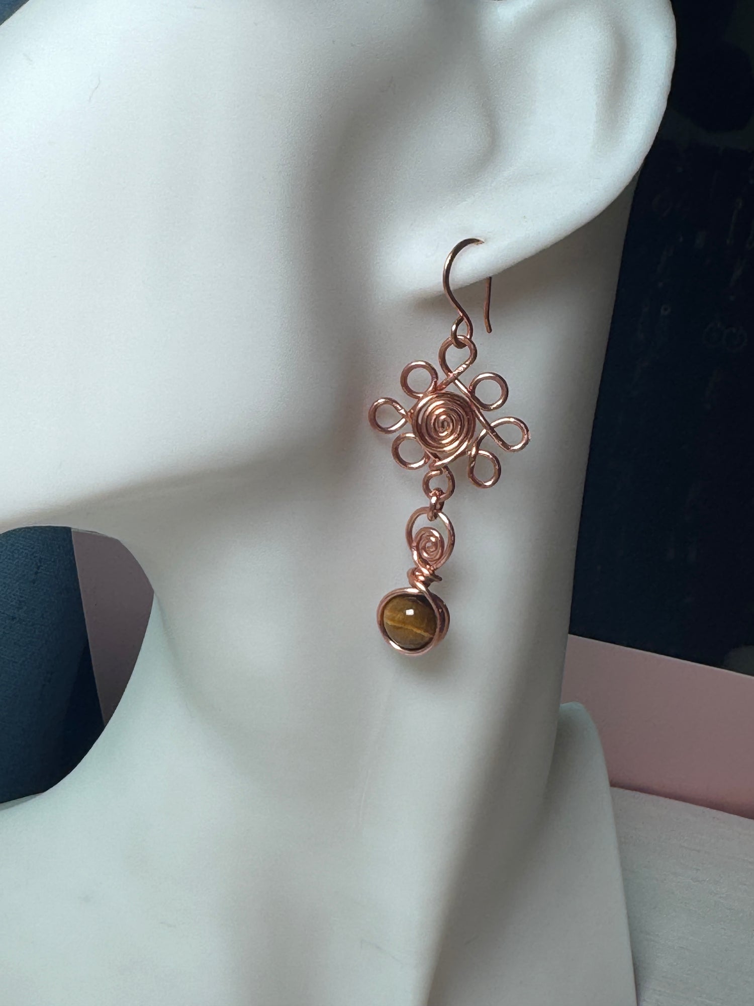 Copper Tiger’s Eye Flower Earrings