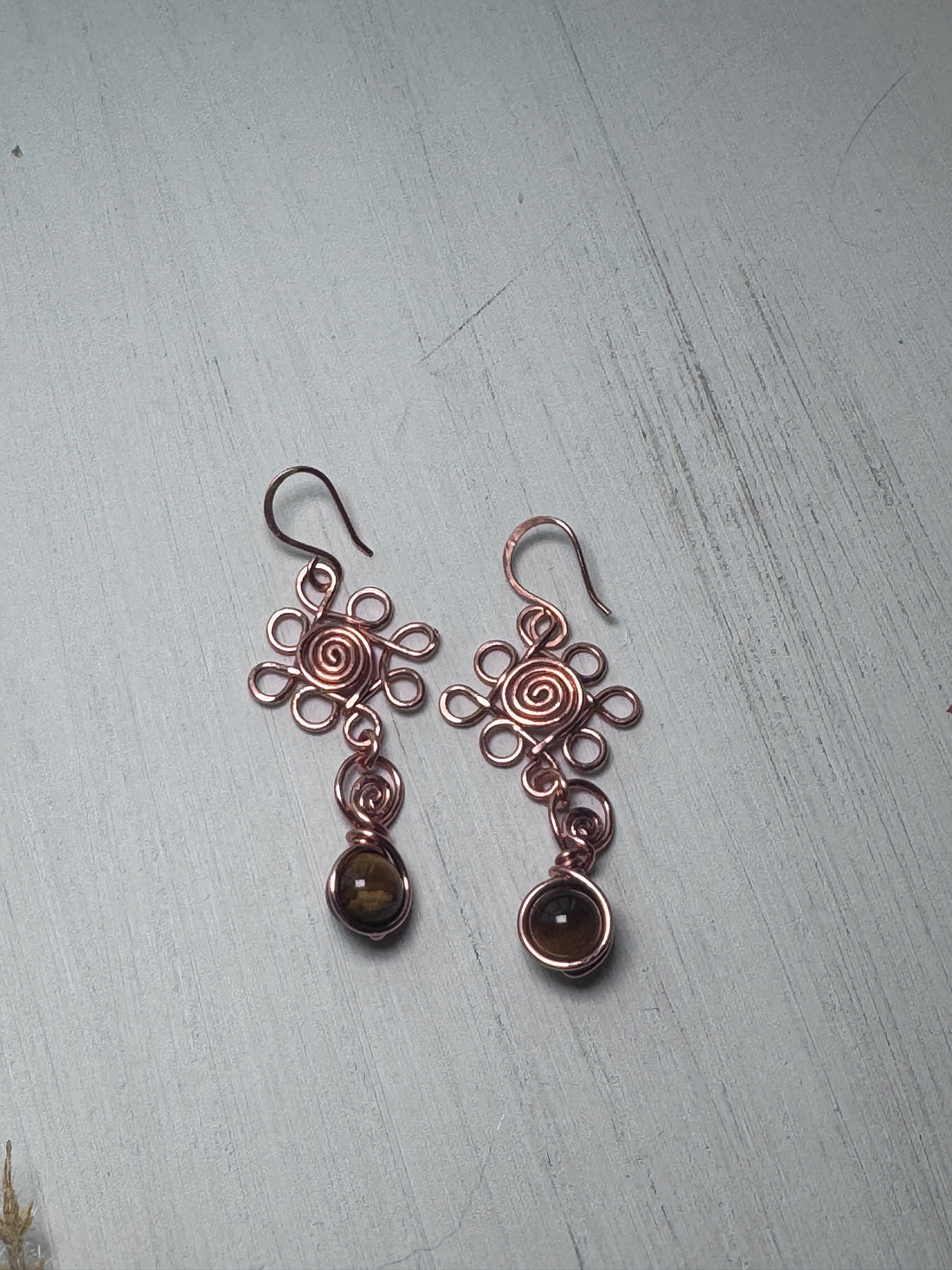 Copper Tiger’s Eye Flower Earrings