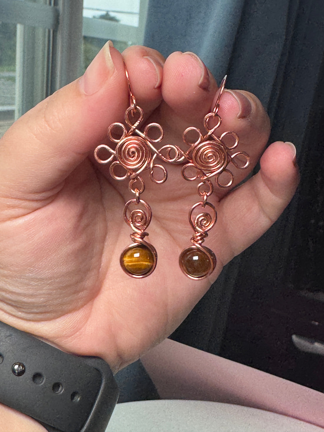 Copper Tiger’s Eye Flower Earrings