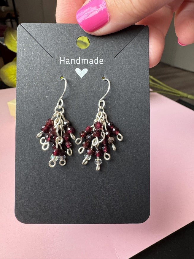 Handmade Garnet Cluster Earrings, January Birthstone