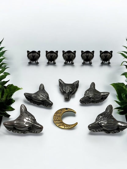 Hematite Wolf Crystal Carving
