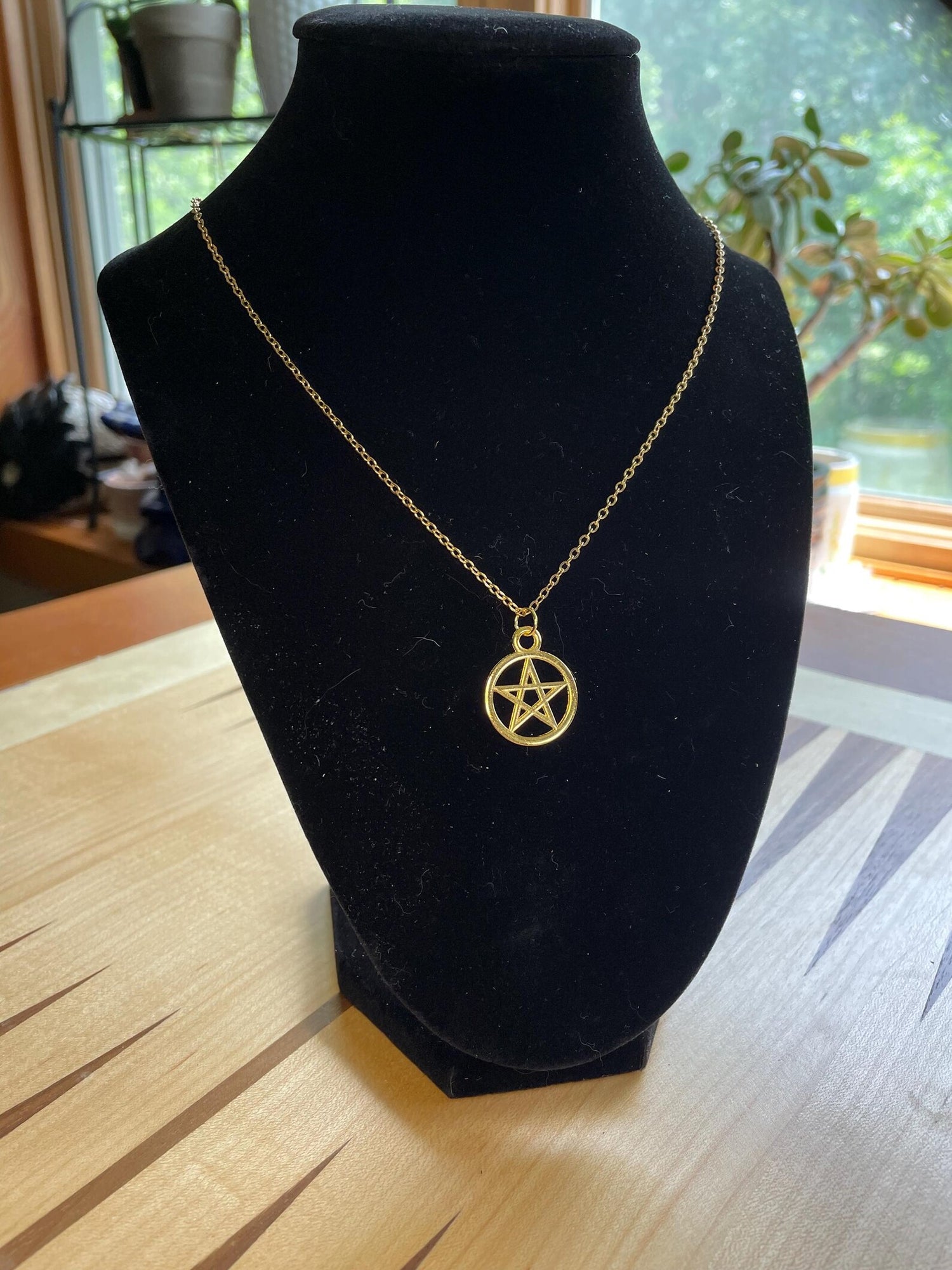 Gold Pentacle Pentagram Necklace Gothic Whimsygoth Witchy