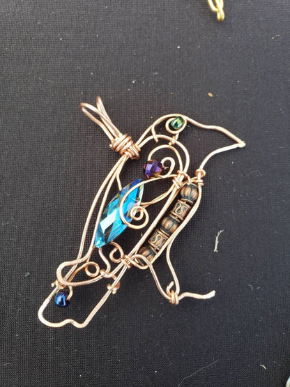 Copper,silver Wire Raven crow Necklace, raven gift, boho jewelry, girl gift jewelry,wire raven, raven lover gift, tribal crow, spirit animal