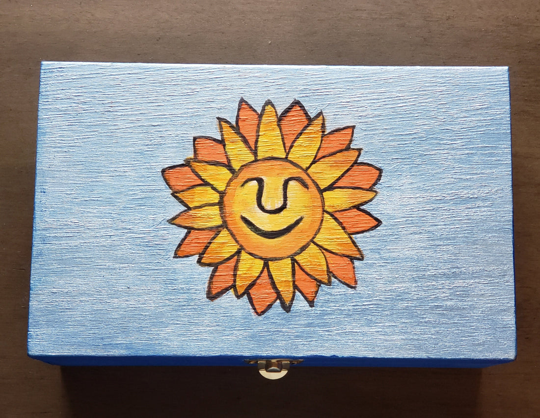 Handpainted Mr. Sunshine Sunflower Trinket Box, Reiki Altar Decor