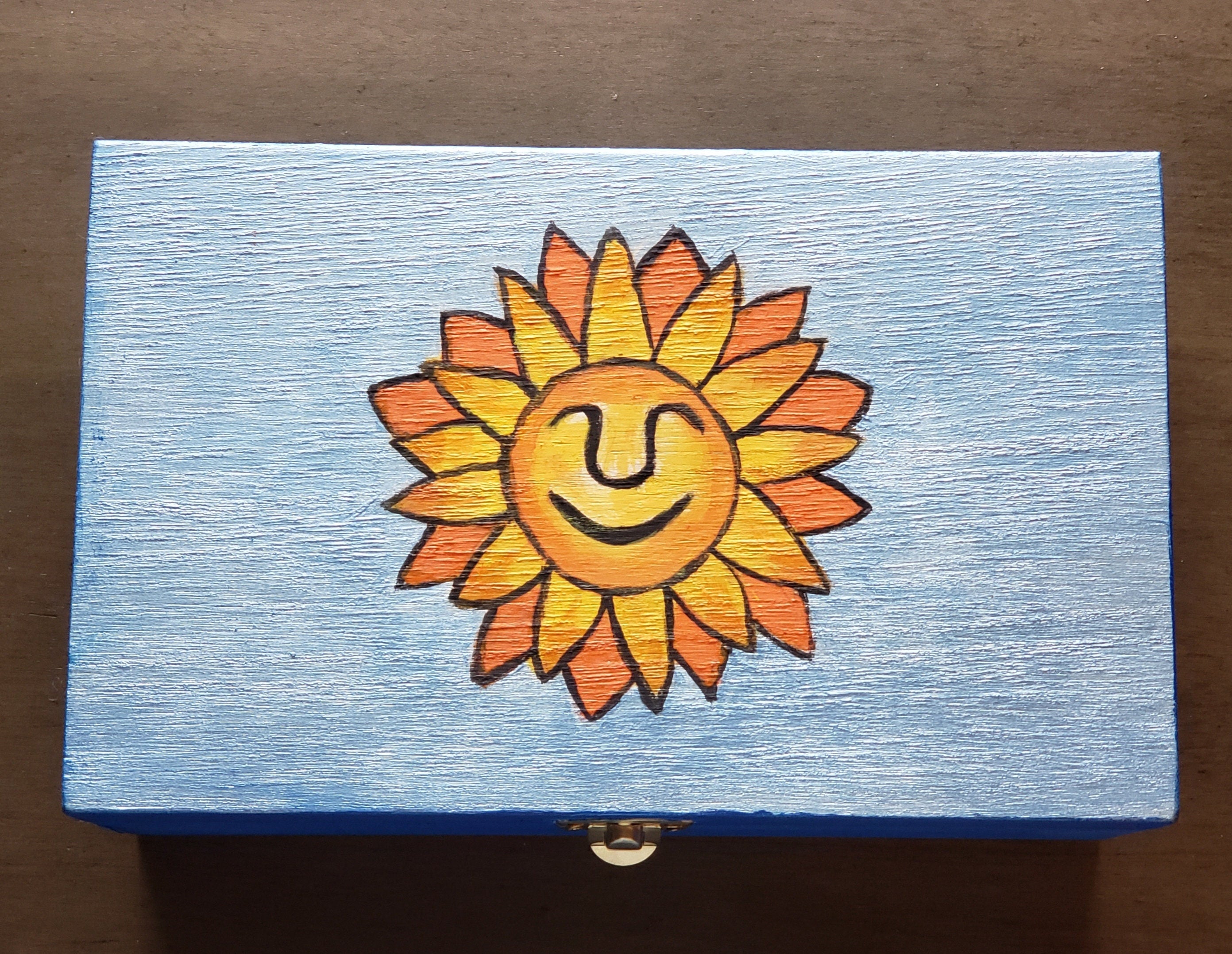 Handpainted Mr. Sunshine Sunflower Trinket Box, Reiki Altar Decor