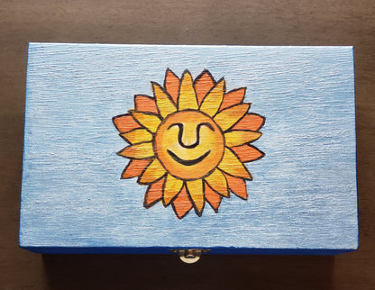 Handpainted Mr. Sunshine Sunflower Trinket Box, Reiki Altar Decor