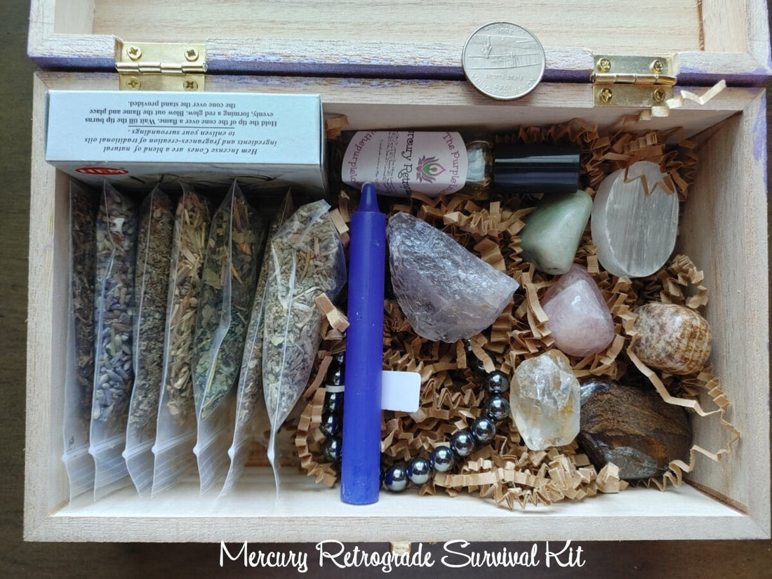 Mercury Retrograde Kit, Retrograde Protection, Mercury Retrograde Crystals, Mercury Retrograde Herbs, Mercury Retrograde Metaphysical Box