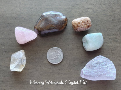 Mercury Retrograde Crystal Set, Citrine, Amethyst, Axinite, Aragonite, Amazonite, Rose Quartz, Protection, Grounding, Soothing, Crystals