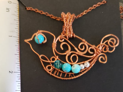 Bird jewelry, bird lover gift, custom necklace jewelry, bird jewelry, copper bluebird necklace, trendy boho necklace, copper songbird