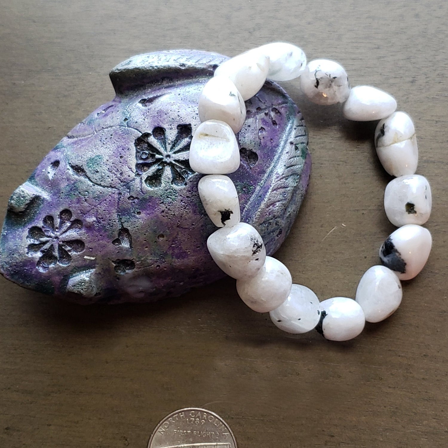 Rainbow Moonstone Stretch Bracelet, Reiki Healing Crystal JB183