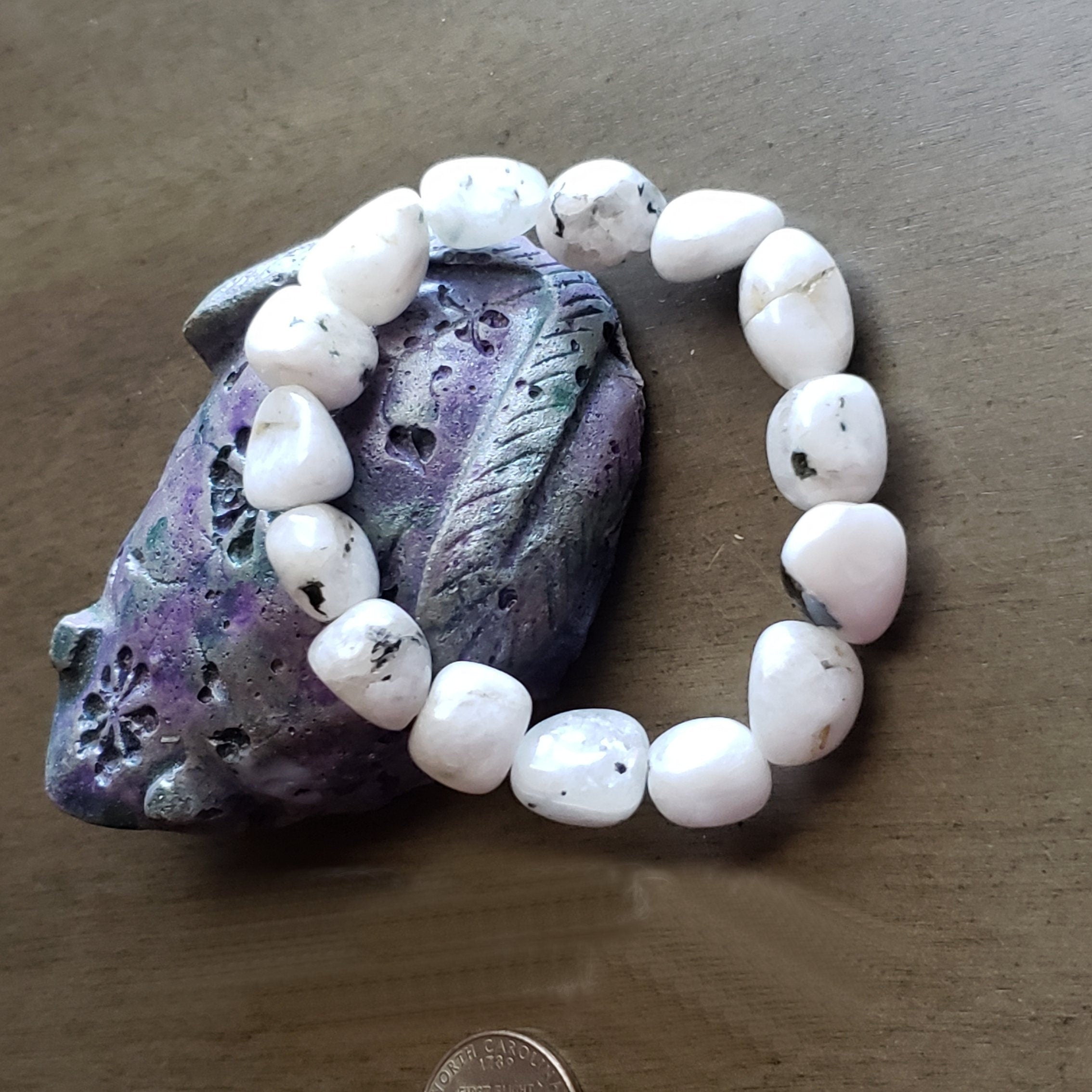 Rainbow Moonstone Stretch Bracelet, Reiki Healing Crystal JB183