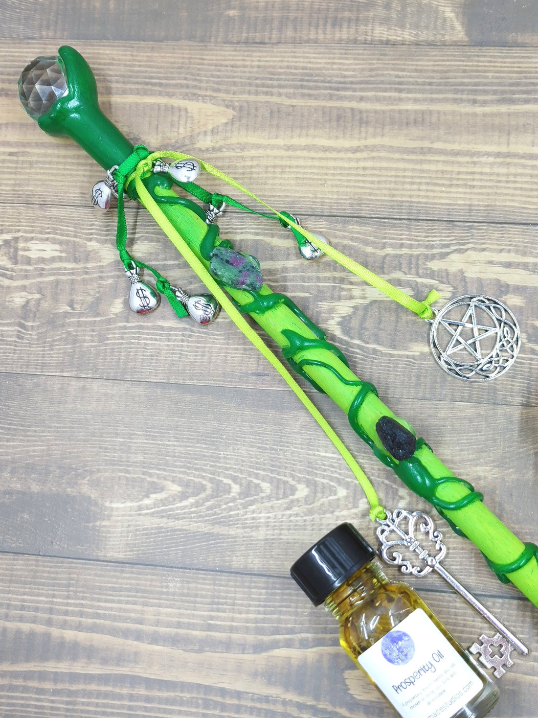 Abundance Witch Wand Set, Citrine Crystal, Prosperity Oil, Money Spell