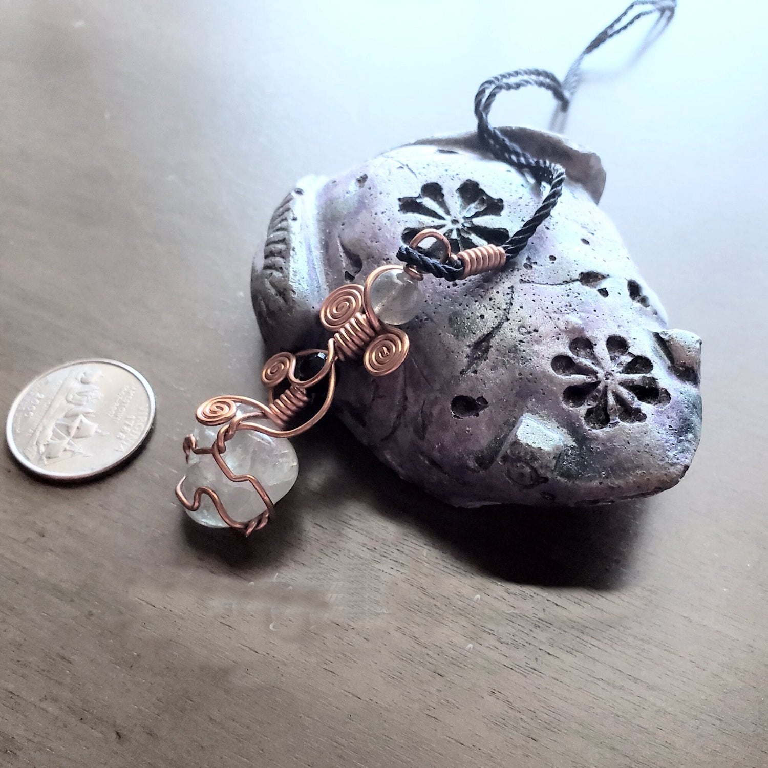 Titanium Quartz Wire Wrap Crystal Necklace, Copper Metaphysical Jewelry JN23