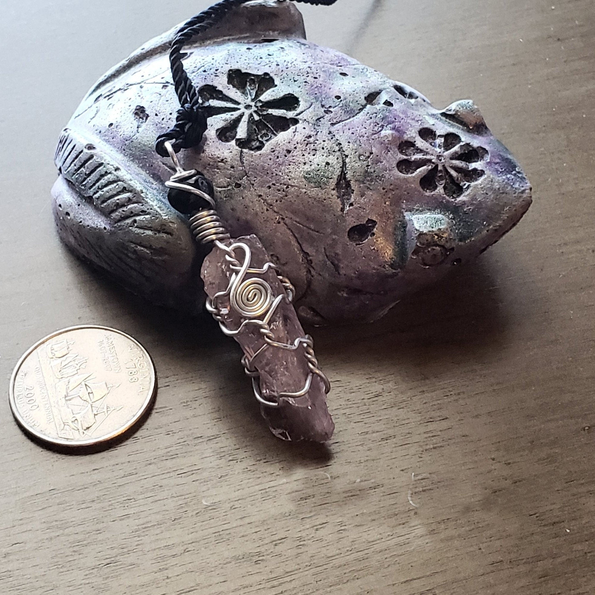 Amethyst Point Wire Wrap Necklace, Copper Metaphysical Jewelry JN14