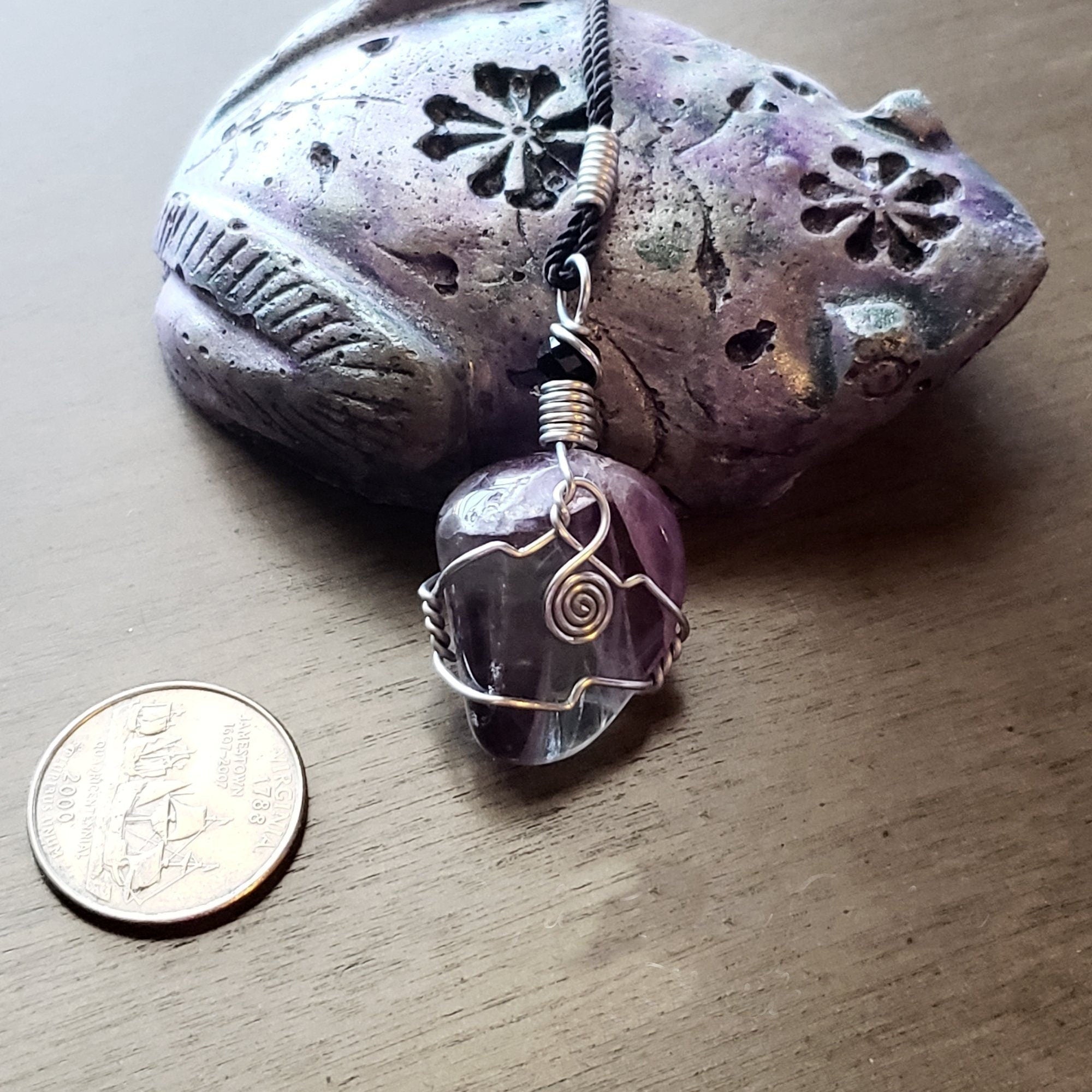 Rainbow Fluorite Wire Wrap Crystal Necklace, Copper Metaphysical Jewelry JN09