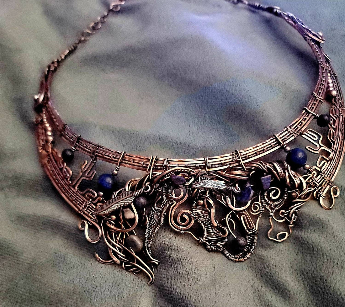 Copper mustang horse necklace,  horse pendant, equestrian gifts for trainers, horse gifts for women, feathers, Indian pony, lapis, saphire
