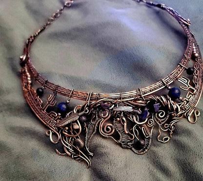 Copper mustang horse necklace,  horse pendant, equestrian gifts for trainers, horse gifts for women, feathers, Indian pony, lapis, saphire