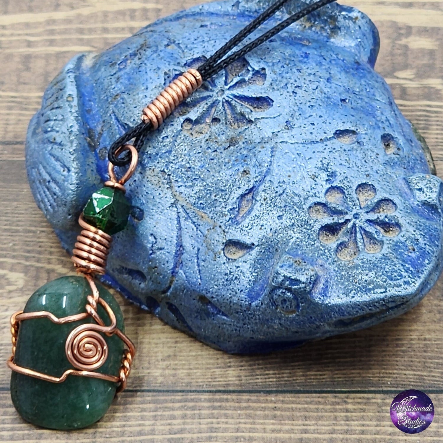 Green Aventurine Wire Wrap Crystal Necklace, Copper Metaphysical Jewelryy JN164