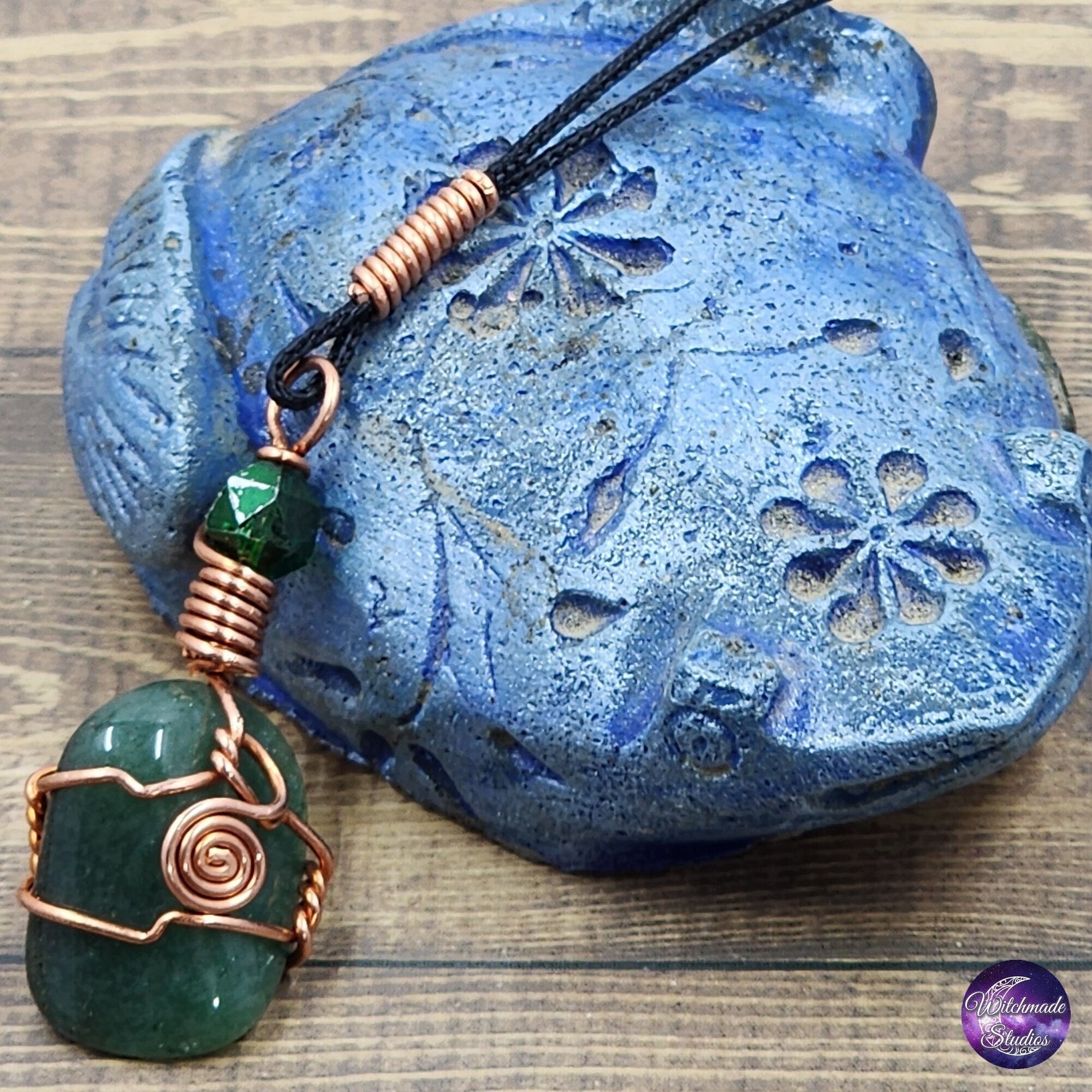 Green Aventurine Wire Wrap Crystal Necklace, Copper Metaphysical Jewelryy JN164