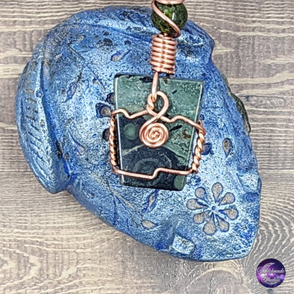 Kambaba Jasper Wire Wrap Crystal Necklace, Copper Metaphysical Jewelry JN172