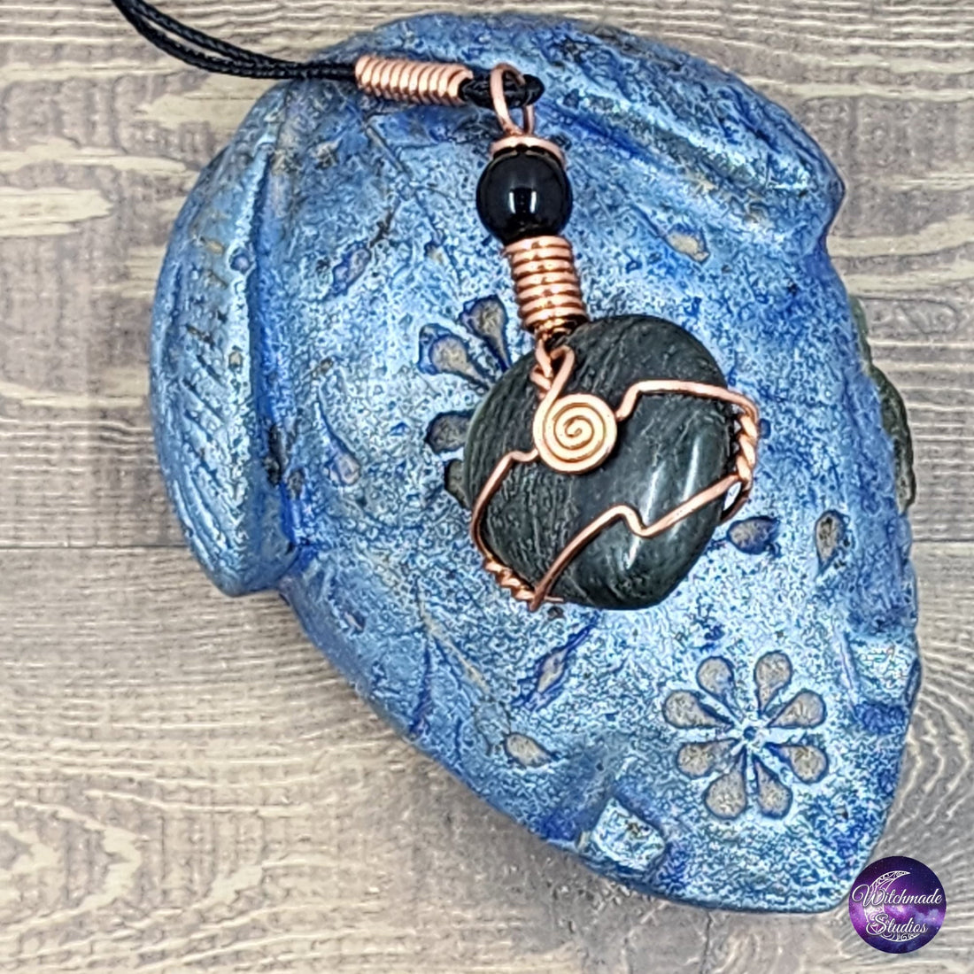 Imperial Jasper Wire Wrap Crystal Necklace, Copper Metaphysical Jewelry JN173