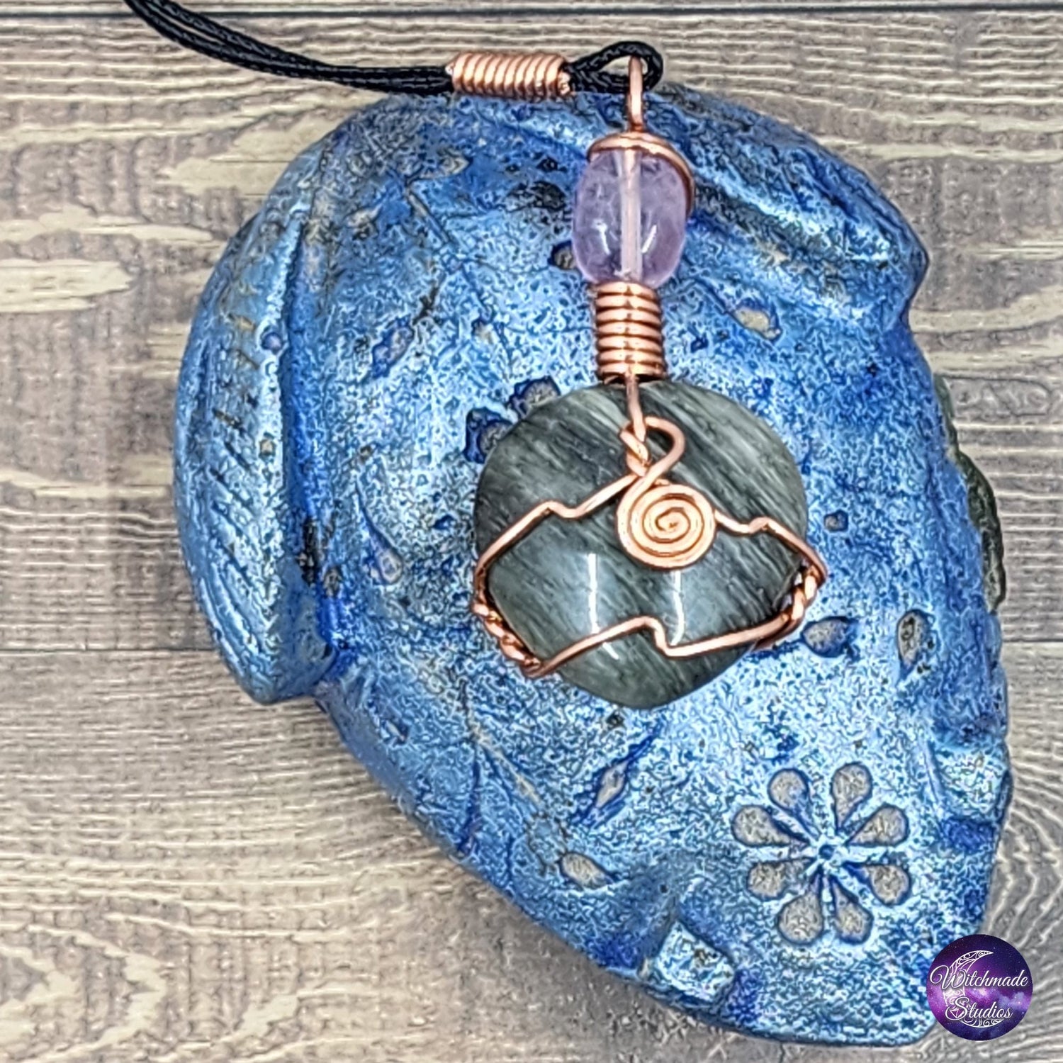 Imperial Jasper Wire Wrap Crystal Necklace, Copper Metaphysical Jewelry JN174