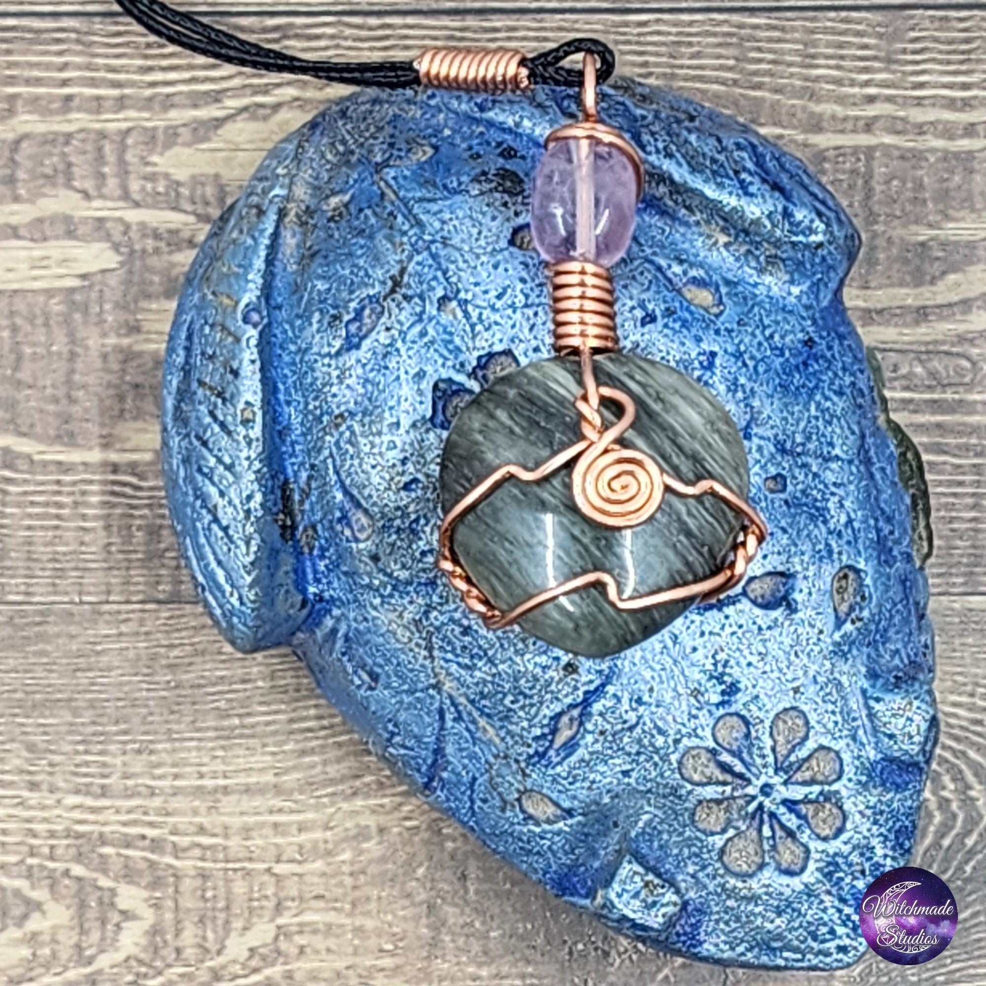 Imperial Jasper Wire Wrap Crystal Necklace, Copper Metaphysical Jewelry JN174