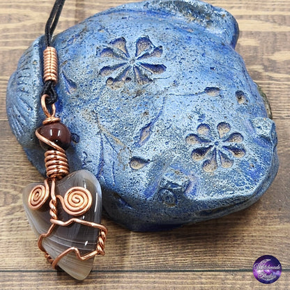 Botswana Agate Heart Wire Wrap Crystal Necklace, Copper Metaphysical Jewelry JN175