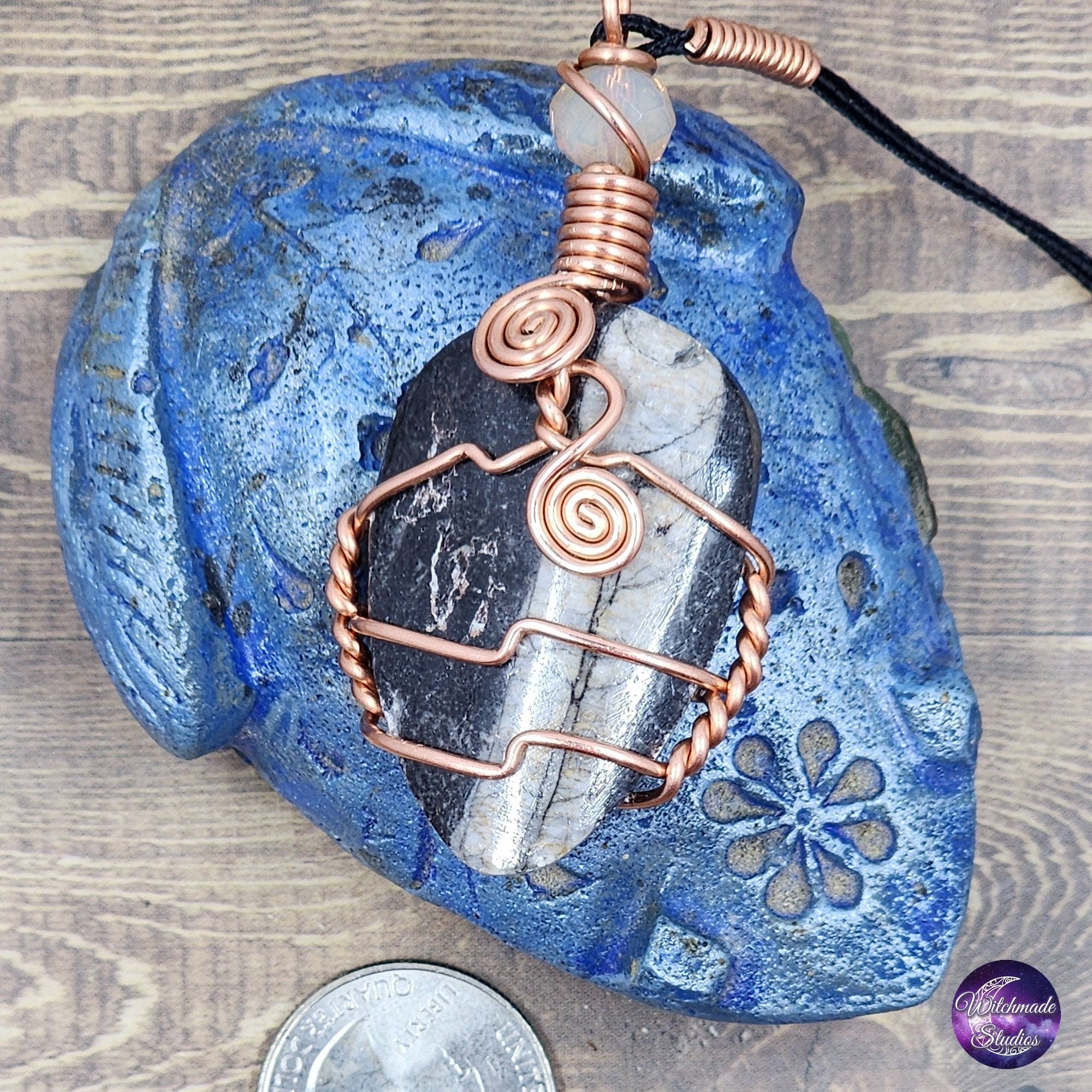 Orthoceras Fossil Wire Wrap Necklace, Copper Metaphysical Jewelry JN163
