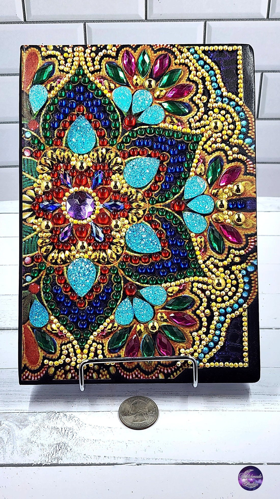 Hand-Painted Flower Notebook, Diamond Art Journal, Red Green Pink J10