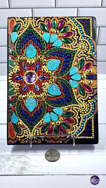 Hand-Painted Flower Notebook, Diamond Art Journal, Red Green Pink J10