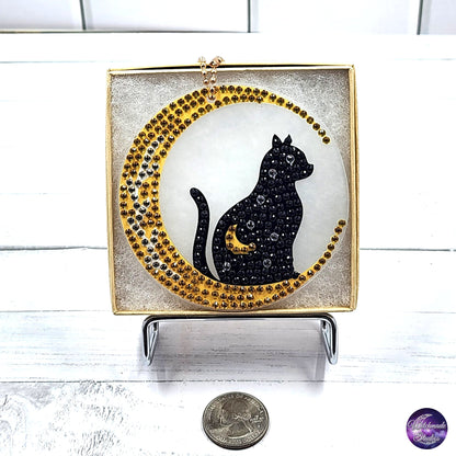 Diamond Painting Cat Keychain, Moon Ornament, Suncatcher, Zipper Pull