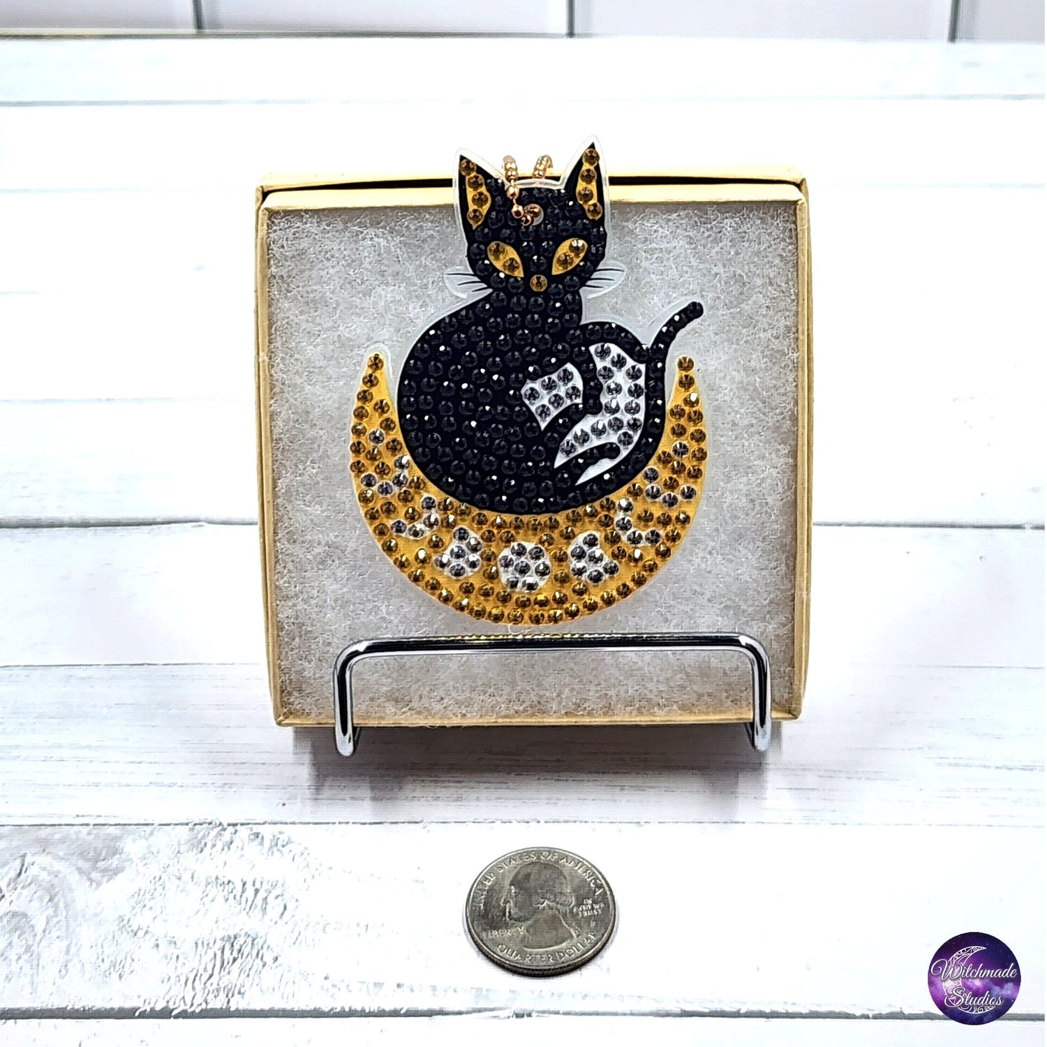 Diamond Painting Cat Keychain, Moon Ornament, Suncatcher, Zipper Pull