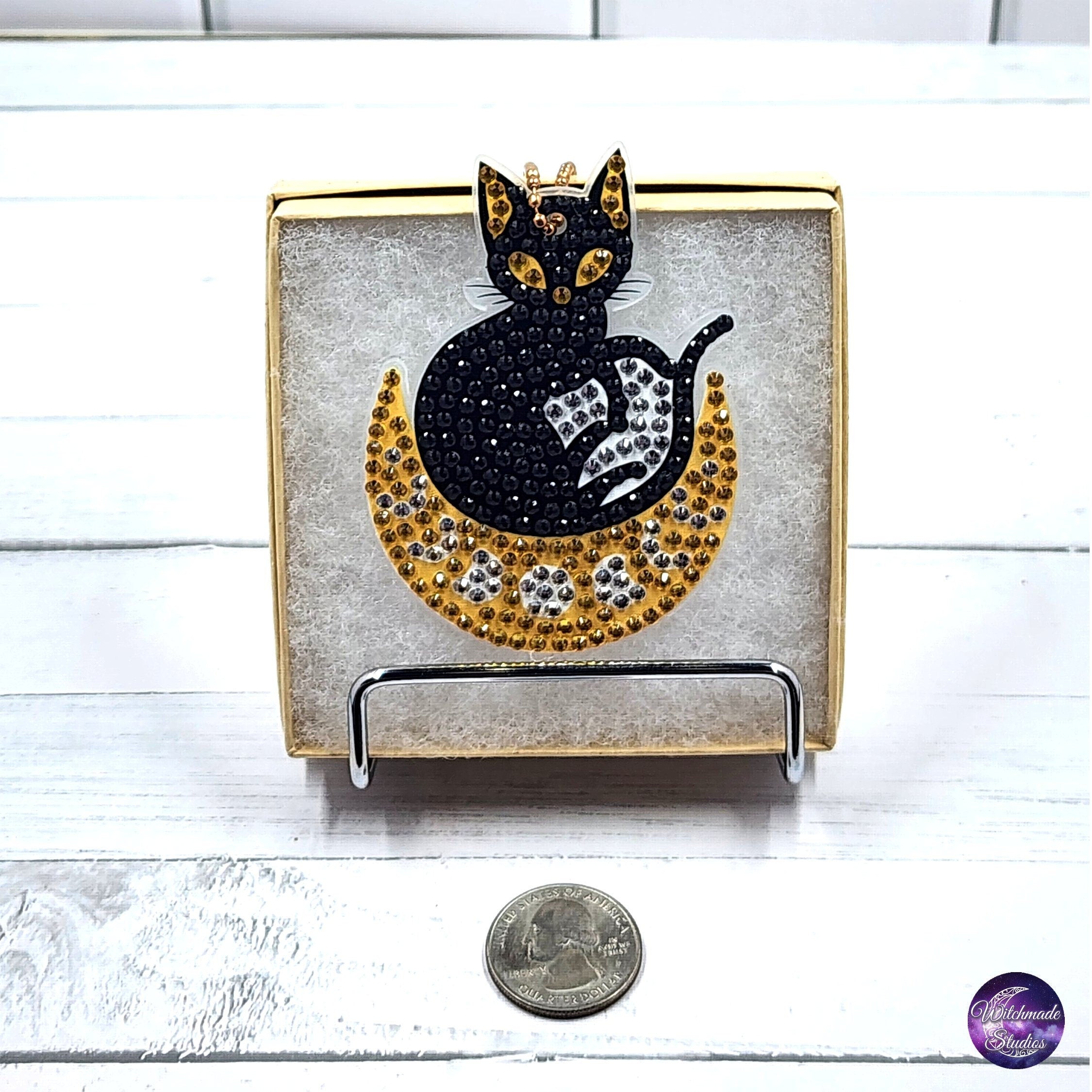 Diamond Painting Cat Keychain, Moon Ornament, Suncatcher, Zipper Pull