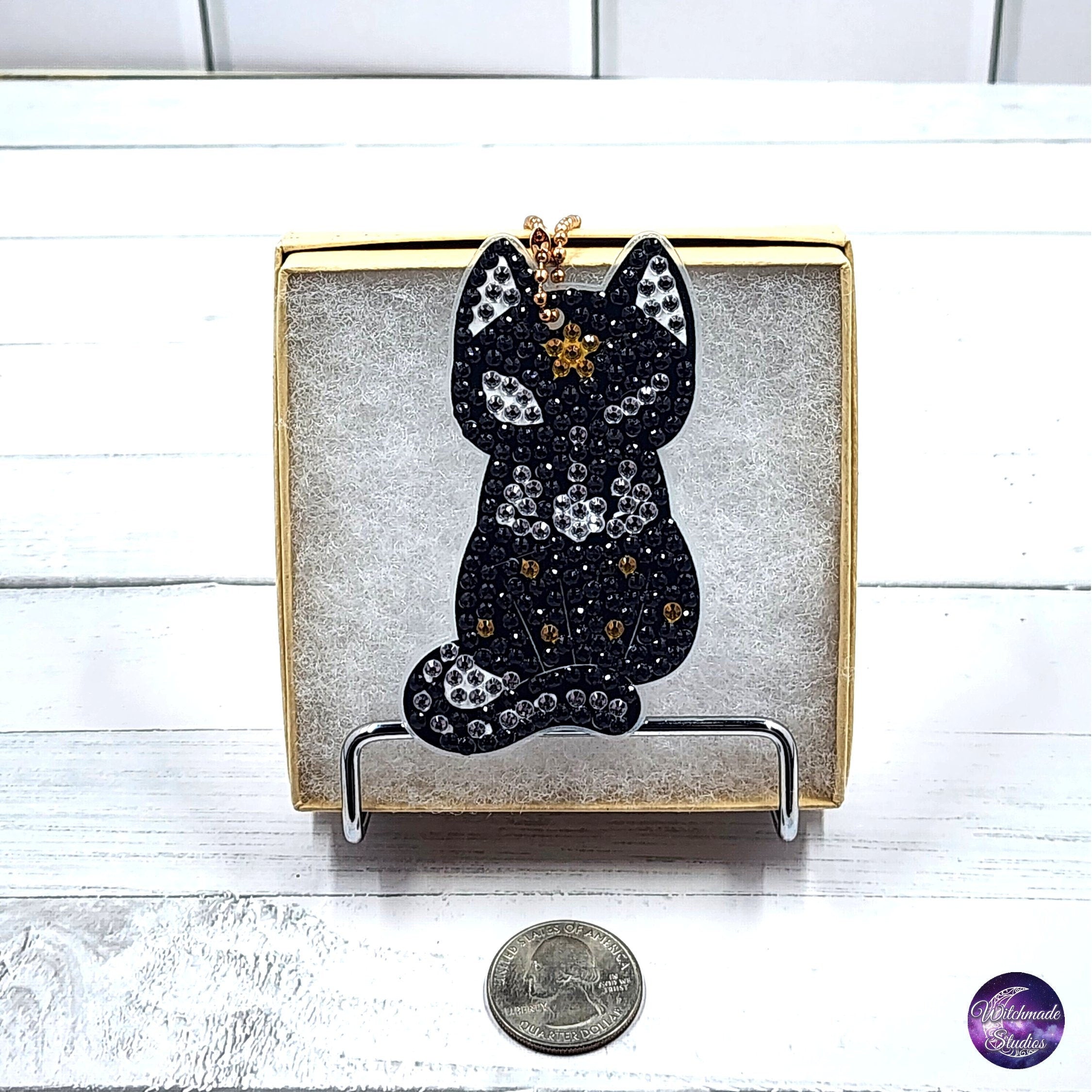 Diamond Painting Cat Keychain, Moon Ornament, Suncatcher, Zipper Pull