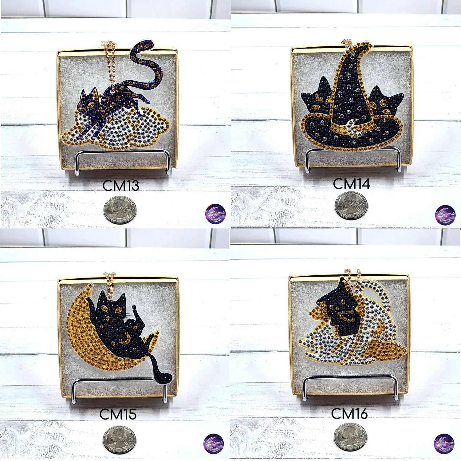 Cat and Moon Keychain, Diamond Painting Ornament, Suncatcher Zipper Pull