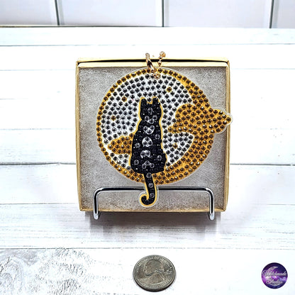 Cat and Moon Keychain, Diamond Painting Ornament, Suncatcher Zipper Pull