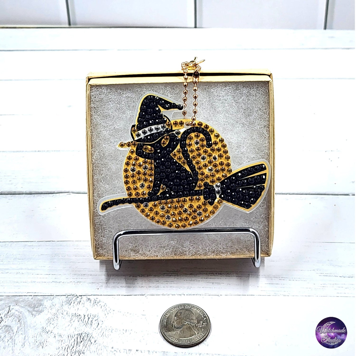 Cat and Moon Diamond Painting Keychain, Suncatcher Ornament