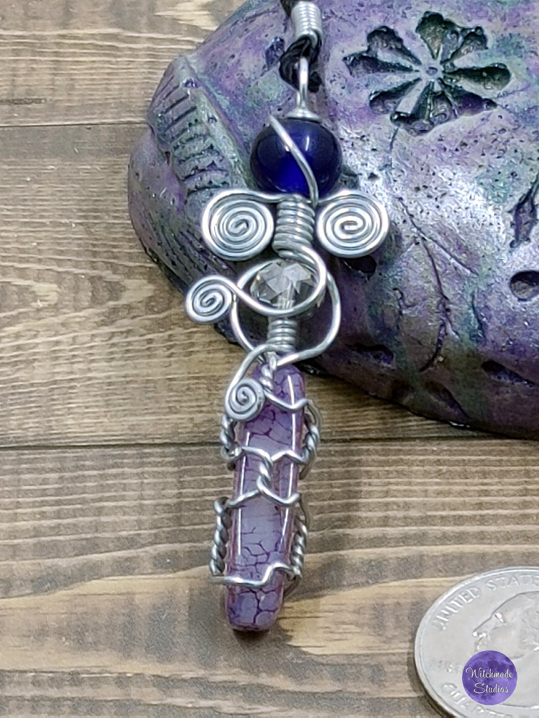 Dragon Vein Wire Wrap Crystal Necklace, Copper Metaphysical Jewelry JN24