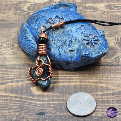 Emerald Wire Wrap Crystal Necklace, Copper Metaphysical Jewelry JN211