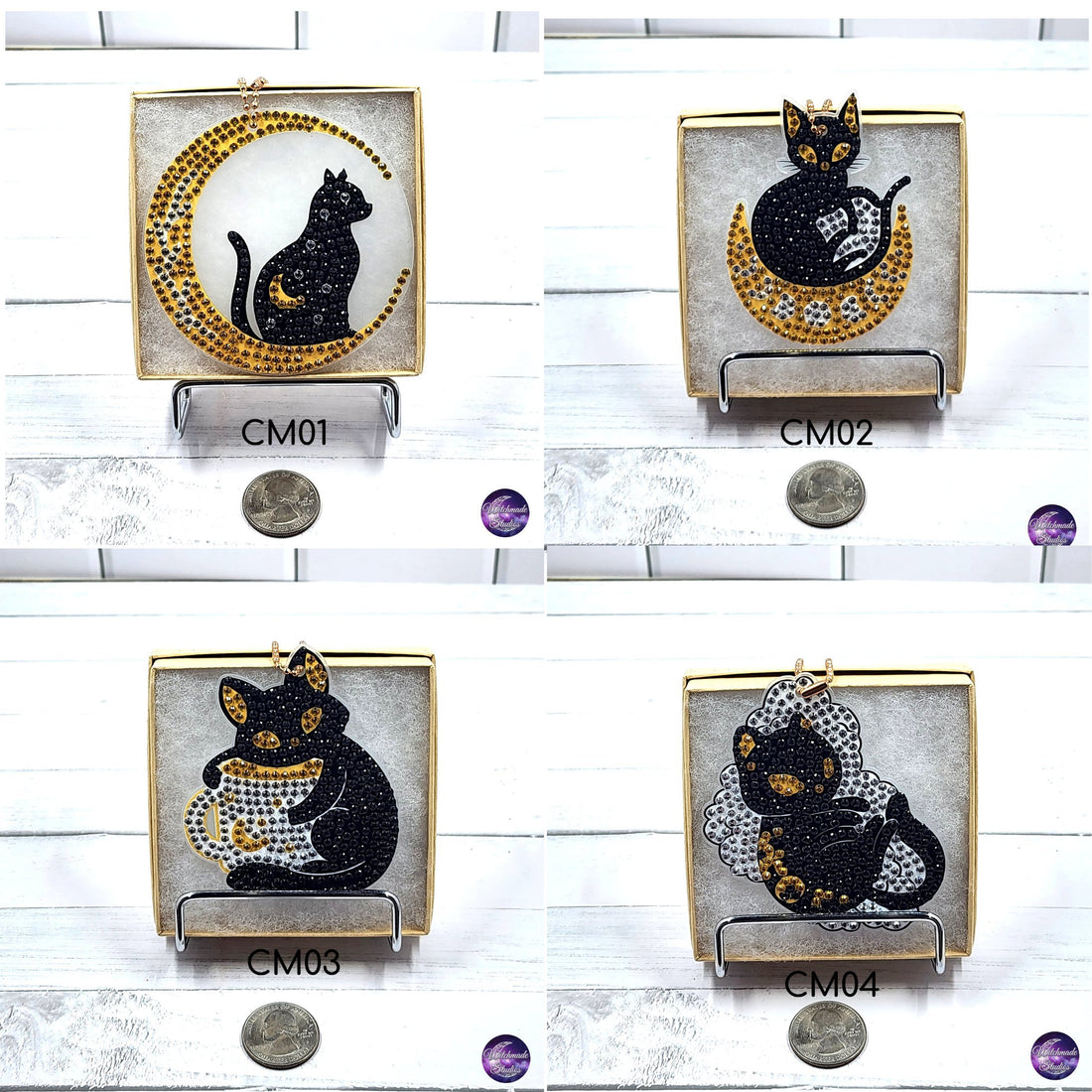 Diamond Painting Cat Keychain, Moon Ornament, Suncatcher, Zipper Pull